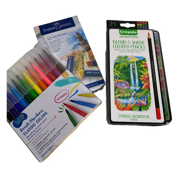 Art Set Brush Markers Faber Castell Pastels & Crayola Signature Colored Pencils - Picture 1 of 9